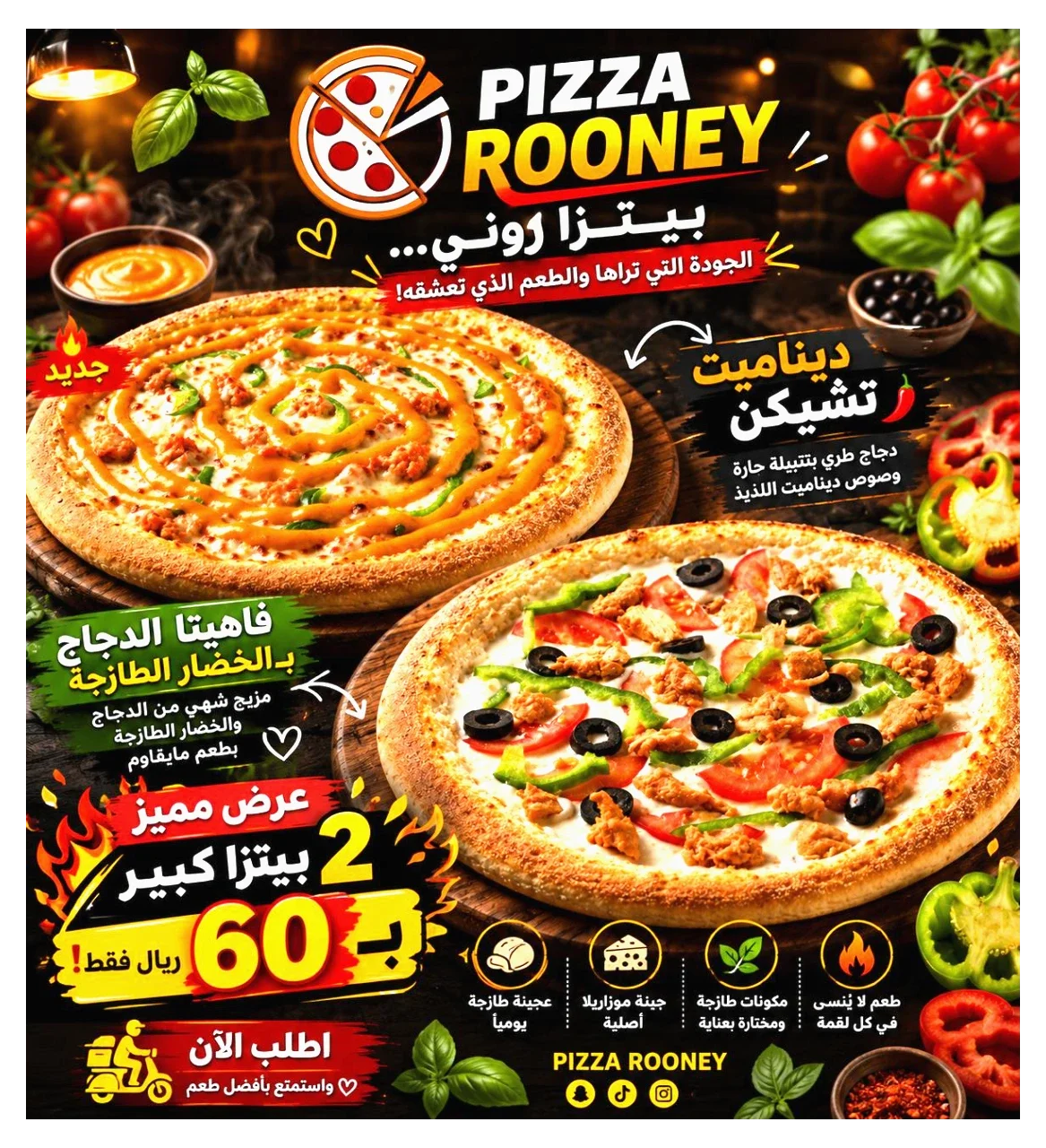 2 بيتزا حجم كبير ب60 حسب اختيارك 2 large pizzas for 60 (your choice)